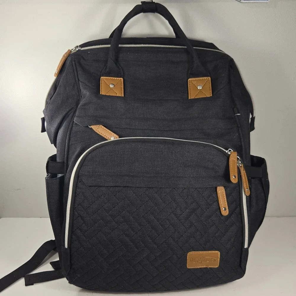 DERjunstar Black‎ Quilted Diaper Bag Backpack Multi-Pocket Travel Baby Bag